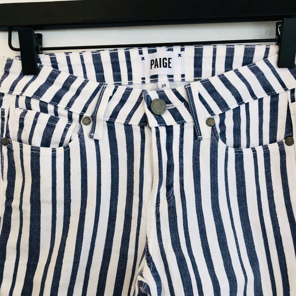 Paige Verdugo Blue and White Stripe Jeans - Picture 6 of 14